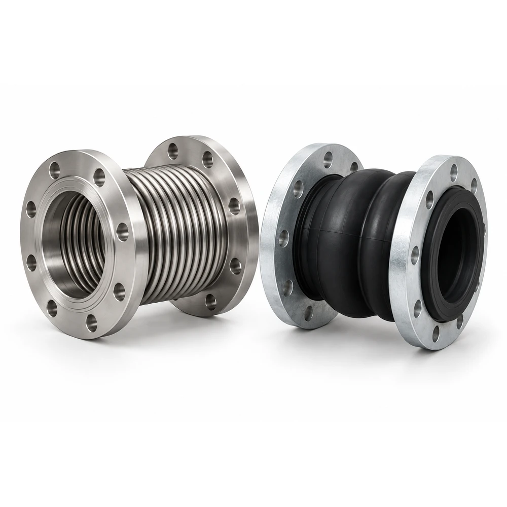 Metallic bellows and rubber expansion joints